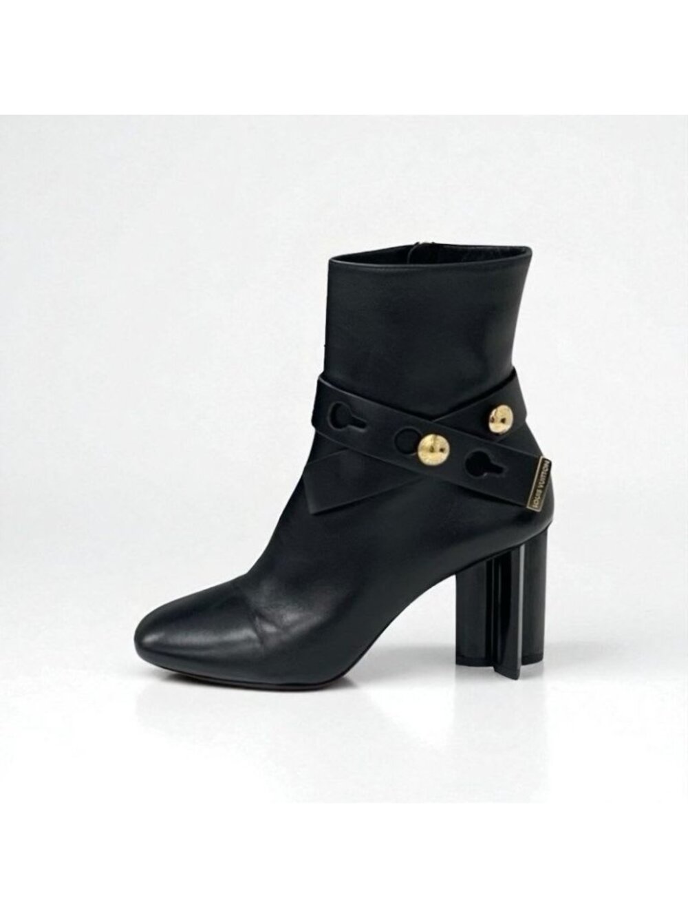 Louis Vuitton Silhouette Line Boots Short Shoes Leather Black Gold Logo - Picture 4 of 9